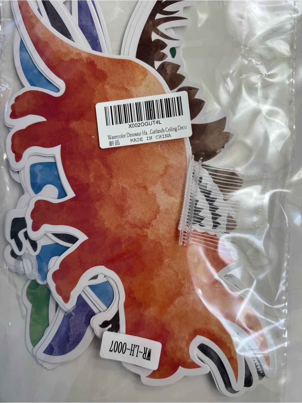 Watercolor Dinosaur Garland - Orange Multi Color